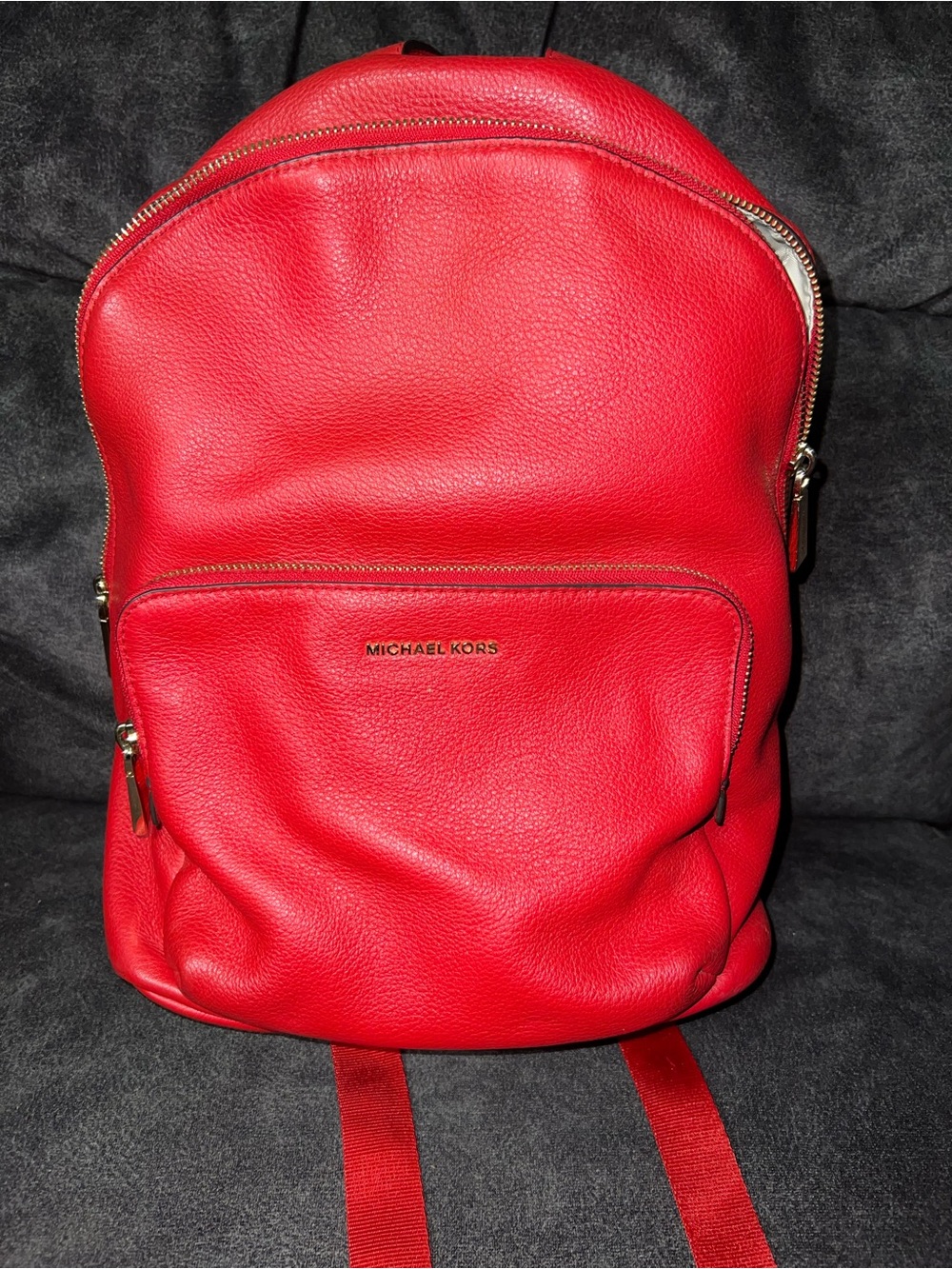 Michael Kors Bright Red Pebbled Leather Backpack with Gold Hardware
